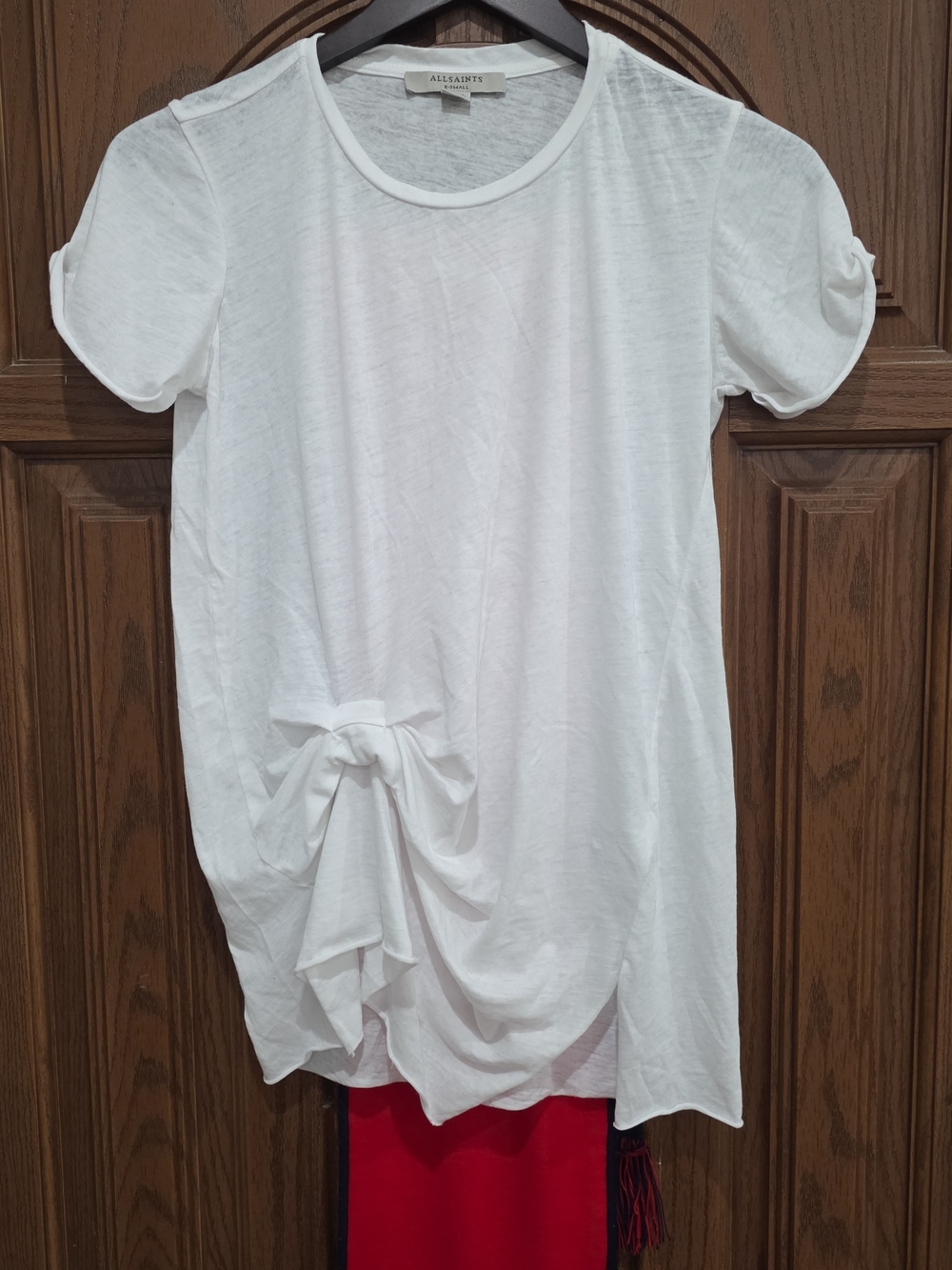 AllSaints White Tie-Front Tee Size XS